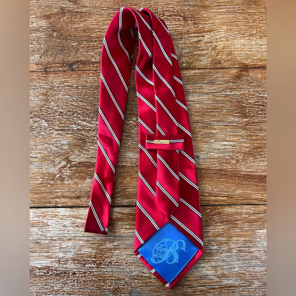 Bugatti Tie Red with White and Black Stripes 100% Silk